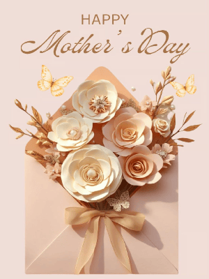 Mother's Day Greeting Card Simple White and Gold Florals