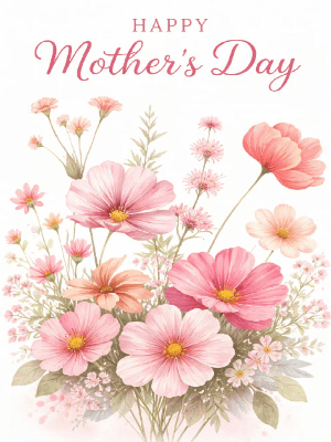 Mother's Day Greeting Card Simple White and Pink Wild Florals