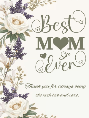 Mother's Day Greeting Card Simple White and Purple Florals