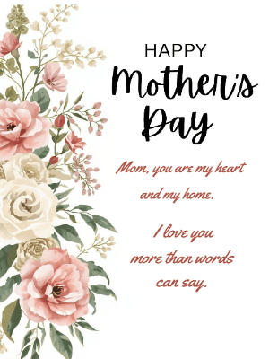 Mother's Day Greeting Card Simple White Pink and Green  Florals