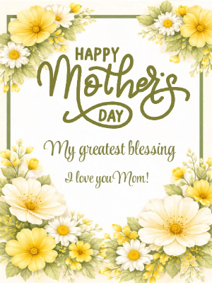 Mother's Day Greeting Card Elegant Yellow and Green Florals