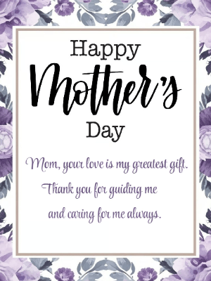 Mother's Day Greeting Card Simple Purple Florals