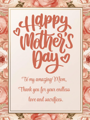 Mother's Day Greeting Card Simple Pink and White Florals