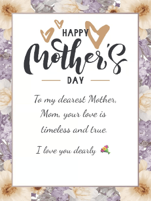 Mother's Day Greeting Card Simple Purple and White Florals