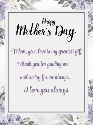 Mother's Day Greeting Card Simple Purple Florals