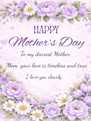 Mother's Day Greeting Card Simple Purple Floral Elegance