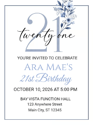 Simple Minimalist Birthday Invitation 21st Birthday Party Invitation customizable template