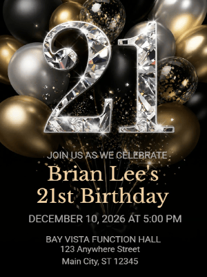 Elegant Gold Silver Balloon Birthday Invitation 21st Birthday Party Invitation customizable template