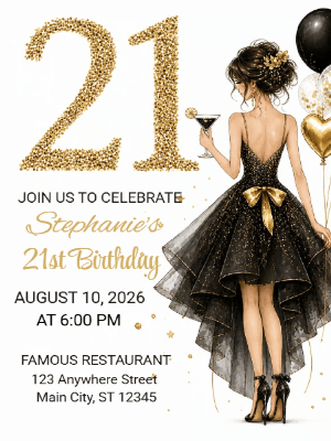 Elegant Milestone 21st Birthday Invitation Gold Black 21st Birthday Party Invitation customizable template