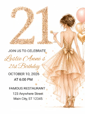 Elegant Milestone 21st Birthday Invitation Gold Pink 21st Birthday Party Invitation customizable template