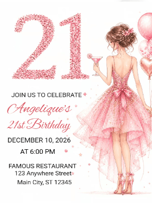 Elegant Milestone 21st Birthday Invitation Gold Pink 21st Birthday Party Invitation customizable template