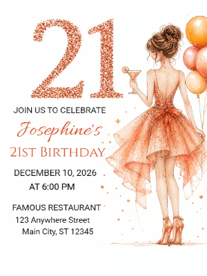 Elegant Milestone 21st Birthday Invitation Gold Orange 21st Birthday Party Invitation customizable template