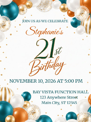 Simple Minimalist Balloon Birthday Invitation 21st Birthday Party Invitation customizable template