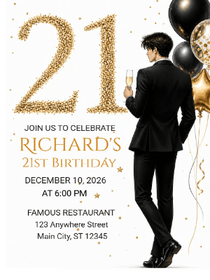 Elegant Milestone 21st Birthday Invitation Gold Black 21st Birthday Party Invitation customizable template