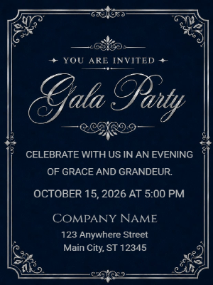 Minimalist Black and Silver Gala Party Invitation Corporate Invite