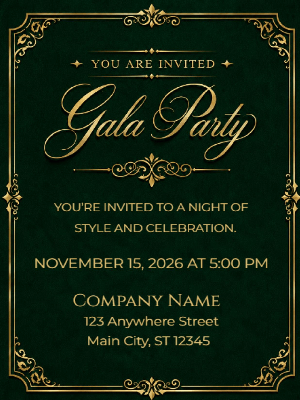 Minimalist Black and Gold Gala Party Invitation Corporate Invite