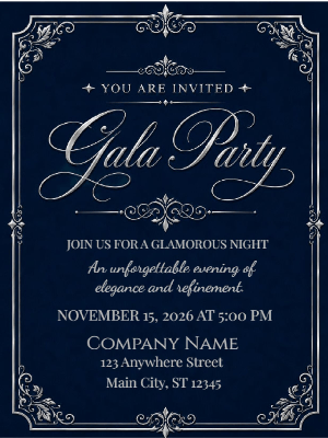 Minimalist Blue and Gold Gala Party Invitation Corporate Invite