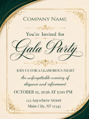 Minimalist Green and Gold Gala Party Invitation Corporate Invite