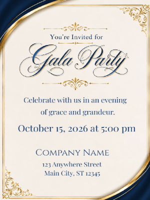 Minimalist Blue and Gold Elegance Gala Party Invitation Corporate Invite