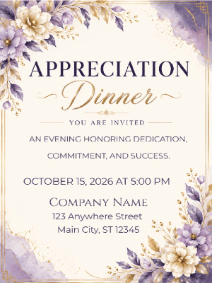 Elegant Purple and Gold  Corporate Party Invitation Appreciation Dinner Party Invitation, Business Party Invitation