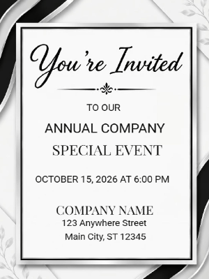 Black White Silver Corporate Invitation Business Party Invitation Company Event Party Invitation Company Anniversary Envite