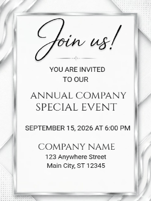 Black Silver White Corporate Invitation Business Party Invitation Company Event Party Invitation Company Anniversary Invitation