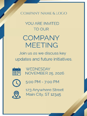 Corporate Meeting Invitation White, Gold, Blue, Corporate Meeting Invitation Business Party Invitation Company Event Party Invitation
