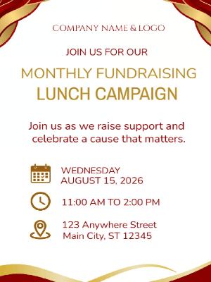 Corporate Fundraising Invitation Red Gold White Corporate Lunch Fundraising Invitation Business Party Invitation Company Event Party Invitation
