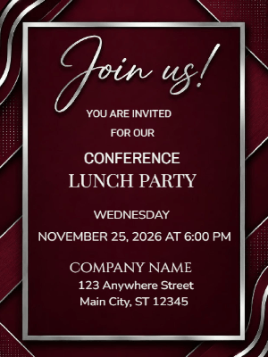Conference Lunch Party Invitation Red, Silver, Corporate Meeting Invitation Business Party Invitation Company Event Party Invitation