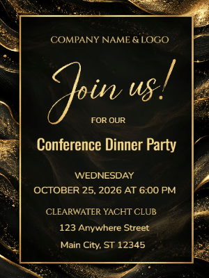 Conference Dinner Invitation Black, Gold, Corporate Meeting Invitation Business Party Invitation Company Event Party Invitation