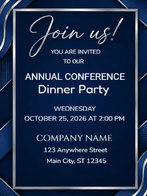 Conference Dinner Invitation Blue Silver Corporate Meeting Invitation Business Party Invitation Company Event Party Invitation
