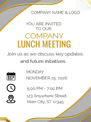 Corporate Lunch Meeting Invitation White Gold Gray Corporate Meeting Invitation Business Party Invitation Company Event Party Invitation