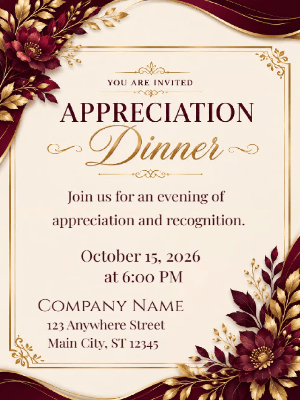 Elegant Corporate Party Invitation Appreciation Dinner Party Red Gold Corporate Invitation
