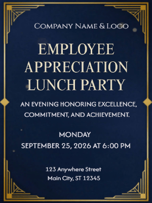 Elegant Corporate Party Invitation Appreciation Lunch Party Blue Gold Corporate Invitation