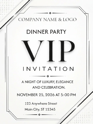 Elegant Corporate VIP Party Invitation VIP Dinner  Party White Black Corporate Invitation