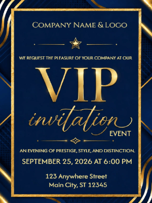 Elegant Corporate Party Invitation VIP Party Invitation Blue Gold Corporate Invitation