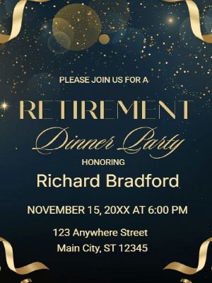 Retirement Party Invitation Gold Black Retirement Dinner Party