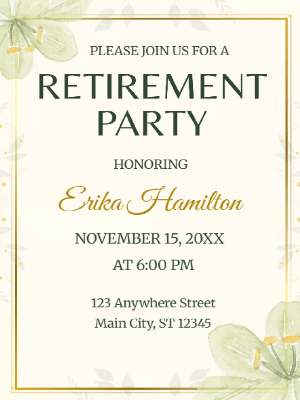 Retirement Party Invitation Green Gold Retirement Dinner Party