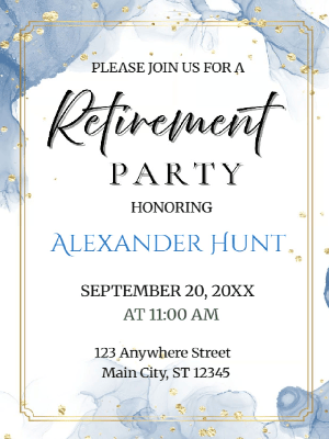Retirement Party Invitation Blue Gold Retirement Party
