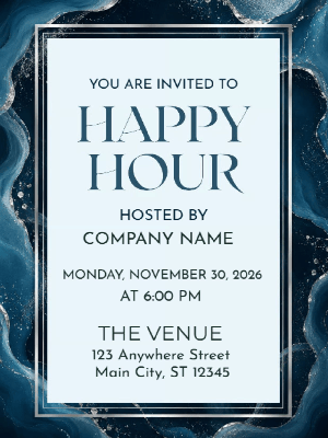 Modern Blue Silver Company Happy Hour Party Invitation