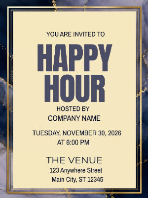 Elegant Blue Gold Company Happy Hour Party Invitation