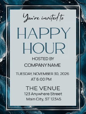 Elegant Blue Silver Company Happy Hour Party Invitation