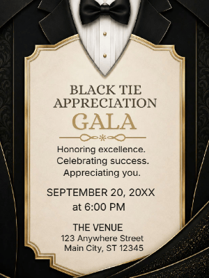 Black Tie Appreciation Gala Corporate Party Invitation