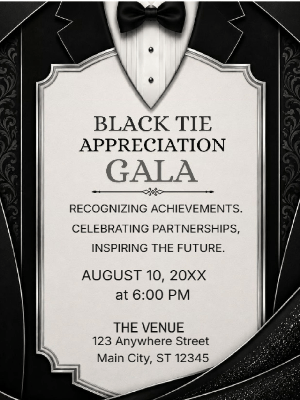 Black Tie Appreciation Gala Corporate Party Invitation