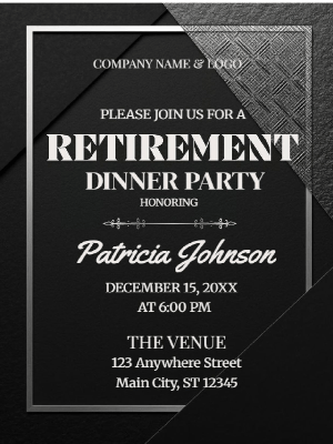Retirement Party Invitation Black Silver Retirement Dinner Party