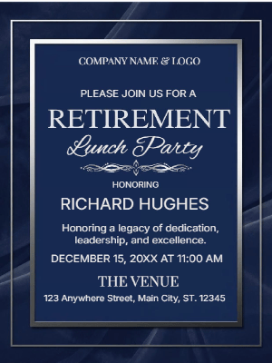 Retirement Party Invitation Blue Silver Retirement Dinner Party