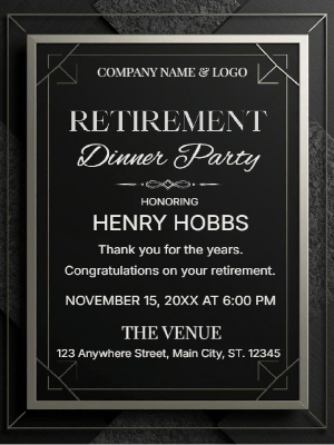 Retirement Party Invitation Black Silver Retirement Dinner Party