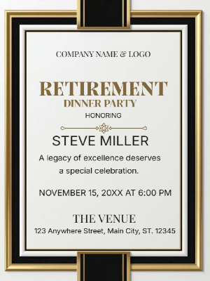 Retirement Party Invitation Black Gold Retirement Dinner Party