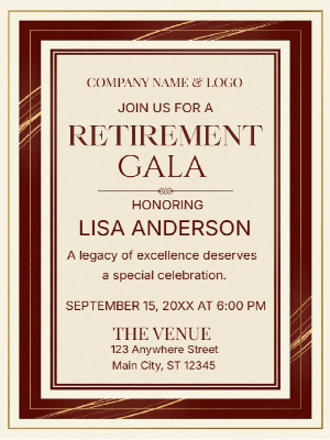 Retirement Party Invitation Red Gold Retirement Gala Party