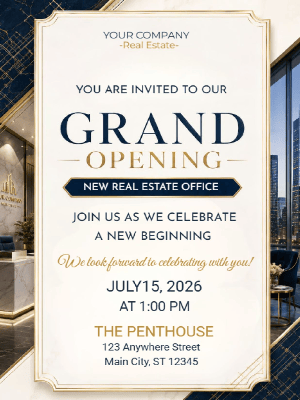 Elegant Grand Opening Real Estate Party Invitation
